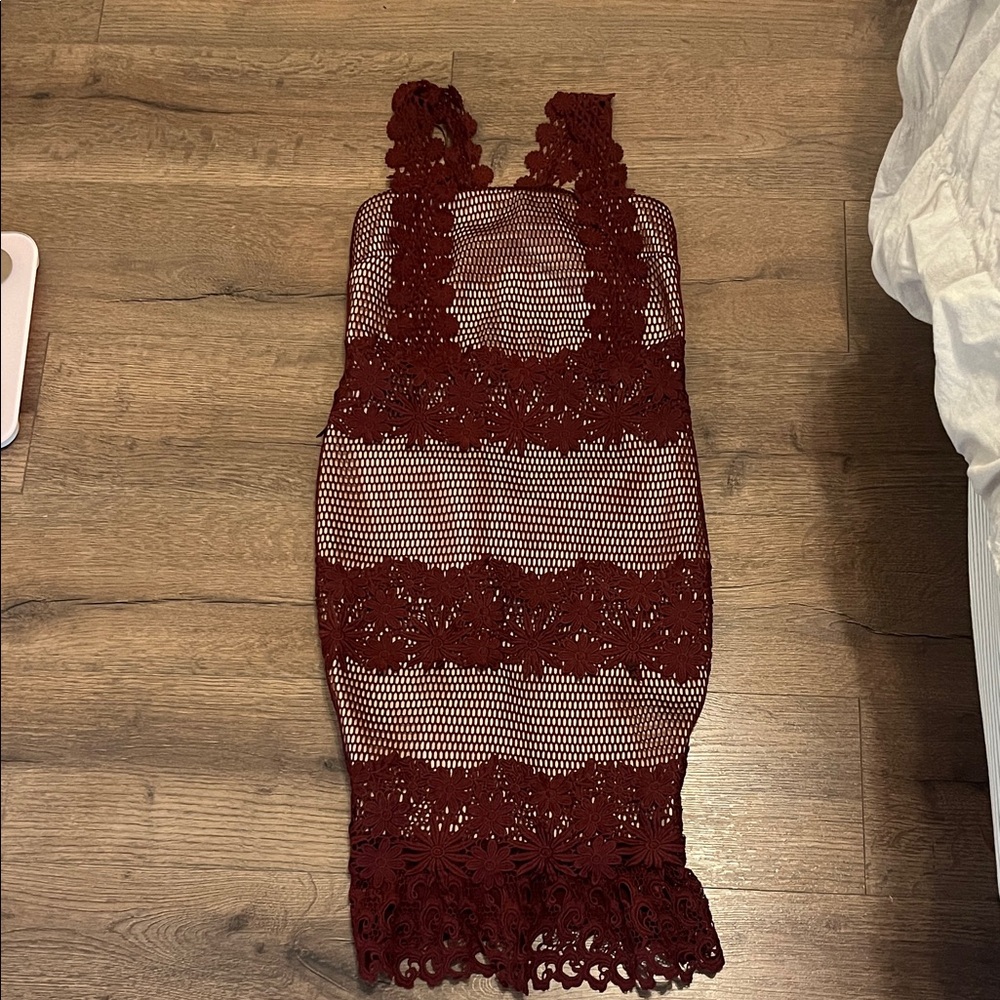 Lulumari Burgundy Lace Mini Dress